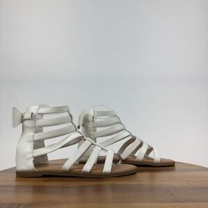 New Big Kids Yoki Chantal White Faux Leather Bow Gladiator Sandals Size 4 Y NWOB